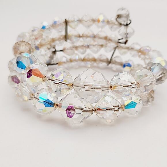 Vintage 1950s Clear Aurora Borealis Crystal Two Strand Bracelet – 6 3/4 Inches - Picture 9 of 13
